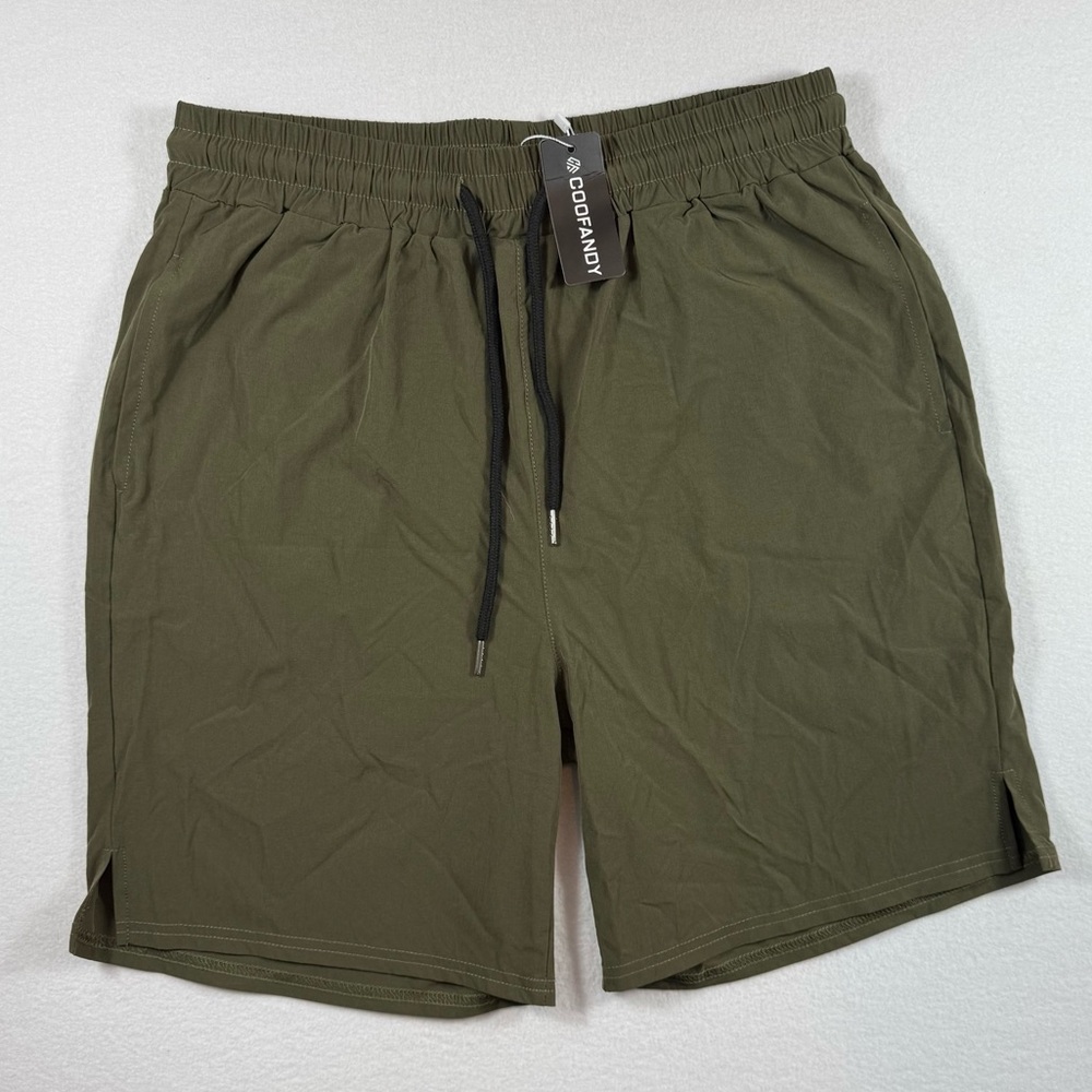 NWT Mens Coofandy Olive Green Athletic Running Shorts with Pocket Size Medium